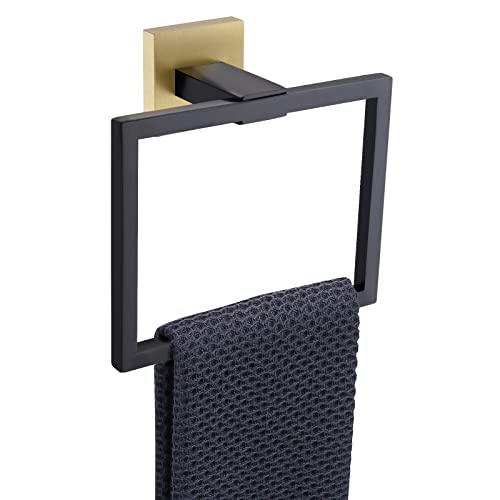 TQKAG Black and Gold Towel Ring, Bathroom Hand Towel Holder, Wall Mount | 5.5 Inch, Square Towel Ring, SUS304 Stainless Steel, Easy Installation, Bathroom Kitchen Entryway Vanity Sink - color: Black+gold