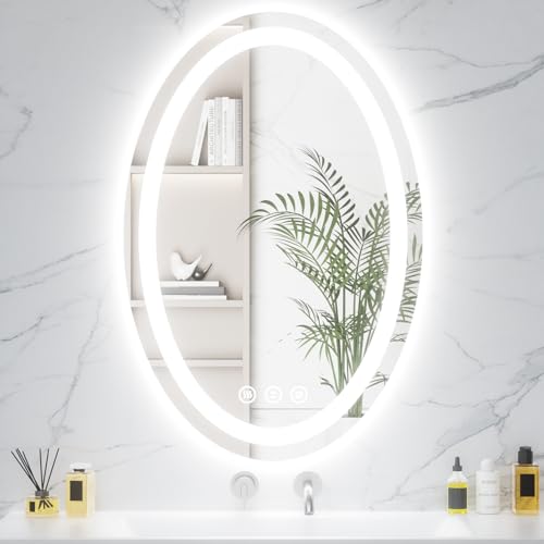 24"x36" Oval LED Mirror for Bathroom,Lighted Bathroom Vanity Mirror with Lights - Anti-Fog,Front Light and Backlit, Dimmable, 3 Colors,Mirror with Touch Sensor,Espejos para Baños - color: White Oval B, size: 36"L x 24"W