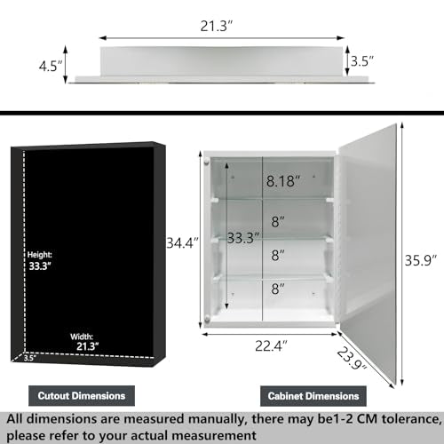 Bathroom Medicine Cabinet with 24x36 Inch Frameless Beveled Edge Mirror, Surface/Recessed Mount Vanity Storage Cabinet for Bathroom - size: Mirror:24"x36"