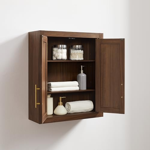 Crosley Furniture Savannah Wall Mounted Bathroom Storage Medicine Cabinet with Shelves, Walnut - color: Walnut, style: Wall Cabinet