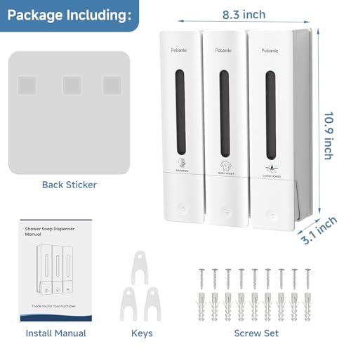 Shampoo and Conditioner Dispenser - Shower Soap Dispenser Wall Mounted No Drill - Shampoo Conditioner Body Wash Dispenser 3 Chamber - Easy Install for Bathroom Hotel White 1200ml - color: White 3 Chamber