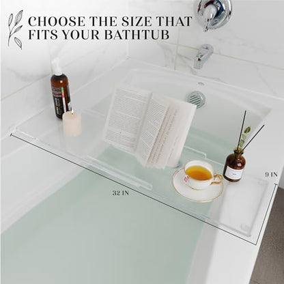 32" Classic- Clear Bathtub Tray Caddy Tub Shelf, Spa Board Luxury Bathroom Bath tub Table, Waterproof Acrylic Tub Caddy Fits Across Bathtub, Book Rack, iPad, Easy To Clean(32") - size: 32" x 9" x 1.5"