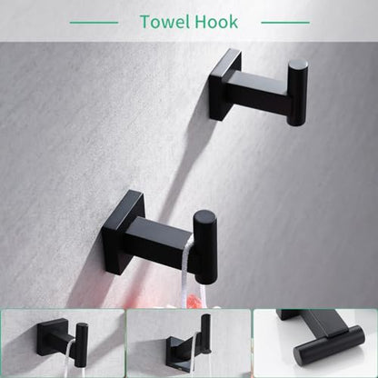 Miyili Matte Black 5-Piece Bathroom Hardware Kit Set Stainless Steel Wall Mount - Includes Double Towel Bar, Hand Towel Rack, Toilet Paper Holder, 2X Robe Hook, BS02B5 - color: Matte Black