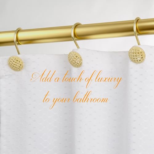 Pearlbee Gold Shower Curtain Hooks, 12Pcs Rustproof Heavy Duty Zinc Alloy | Round beaded design, 4mm zinc alloy, rustproof, anti-drop, smooth glide, easy install, Modern Decorative, matte gold - color: Gold