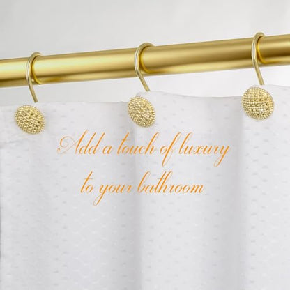 Pearlbee Gold Shower Curtain Hooks, 12Pcs Rustproof Heavy Duty Zinc Alloy | Round beaded design, 4mm zinc alloy, rustproof, anti-drop, smooth glide, easy install, Modern Decorative, matte gold - color: Gold