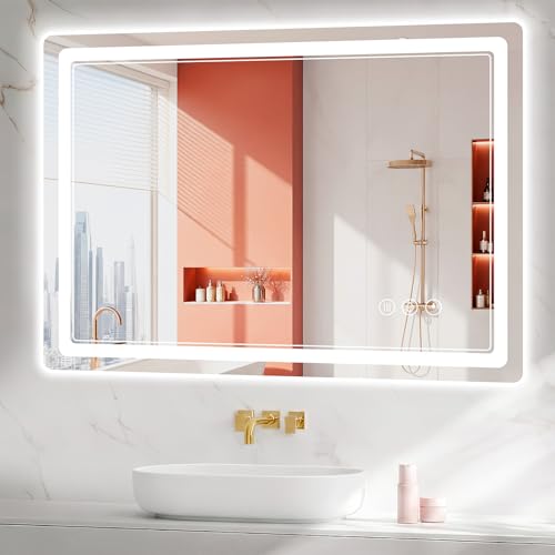 BEAUTYPEAK 30"x40" LED Bathroom Mirror with Lights, Backlit + Front Lit, Anti-Fog, Lighted Bathroom Mirror for Wall, HD Shatterproof Tempered Glass, Dimmable, Memory Function (Horizontal/Vertical) - size: 40"L x 30"W