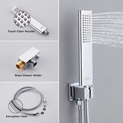 Iriber Chrome Shower System 10 Inch High Pressure Rainfall Shower Head and Shower Faucet Combo Set - color: Chrome 04