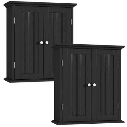 ChooChoo Bathroom Wall Cabinet Set of 2, Over The Toilet | 8.8"D x 21.1"W x 24"H, Medicine Cabinet, 2 Door and Adjustable Shelves, Cupboard, White - color: Black, size: 8.8"D x 21.1"W x 24"H (2 pack)