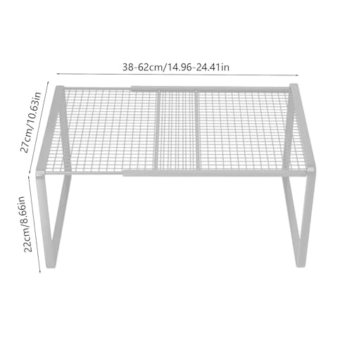 Expandable Stackable Cabinet Organizer - Adjustable Storage Shelf Rack for Kitchen, Bathroom, Pantry, and Office Space Saving - color: White