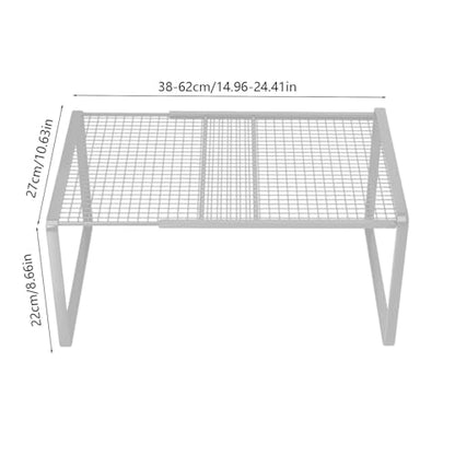 Expandable Stackable Cabinet Organizer - Adjustable Storage Shelf Rack for Kitchen, Bathroom, Pantry, and Office Space Saving - color: White