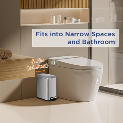 BestOffice Bathroom Trash Can with Lid, 1.3 Gallon Step Pedal Small Trash Can, Stainless Steel Trash Bin for Bathroom, Bedroom, Kitchen, Office (5L) (1 Pack) - color: Stainless Steel