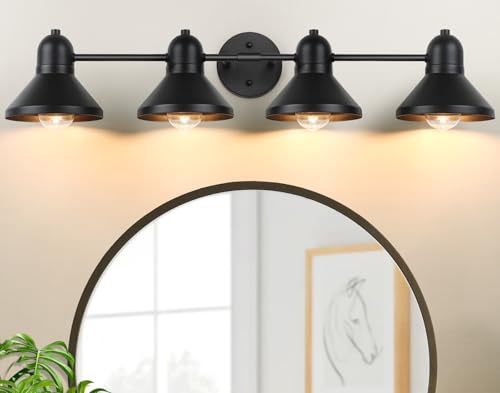 Bairth Bathroom Light Fixtures,4-Light Black Metal Vanity Light Over Mirror | Farmhouse Rustic Industrial Bathroom Vanity Light, Modern Bathroom Lights with Metal Shade for Living Room Cabinet Hallway - size: 4-Light