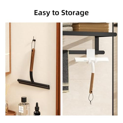 Shower Squeegee for Shower Glass, Bathroom Glass Cleaning Tool with Hook Mount, Squeegee for Glass Doors, Window Cleaning, Tile Shower Walls (Black+Wood) - color: Black+wood