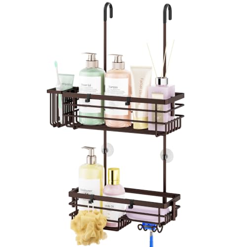 HapiRm Hanging Shower Caddy Organizer - No Drilling Shower Shelves with Hooks and Toothbrush Holder, Rustproof 304 Stainless Steel Bathroom Organizer - Bronze - color: Bronze