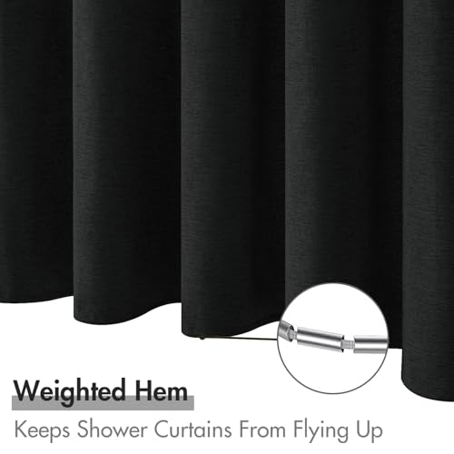 MIULEE W60*L84 Extra Long Linen Shower Curtain Black 10 Metal Hooks | Washable, Fabric Curtain Set, Waterproof Neutral Thick Cloth Shower Curtain, Bathroom Hotel Bathtub - color: Black, size: 60"W x 84"L (Pack of 1)