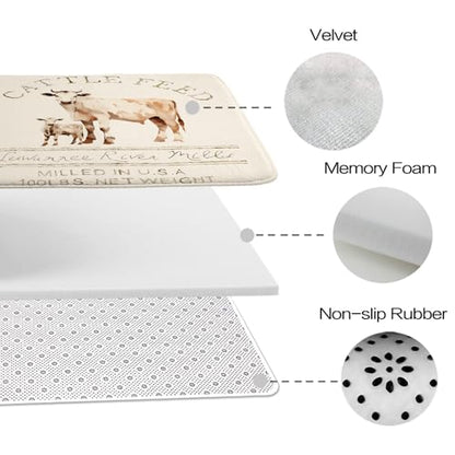Bathroom Mat Set Farmhouse Abstract Cow Rustic Bathroom Rugs Sets 3 Piece Aesthetic Animal Cattle Feed, Memory Foam Bath Rugs, U-Shaped Toilet Rug Non Slip Absorbent Beige - color: Color10