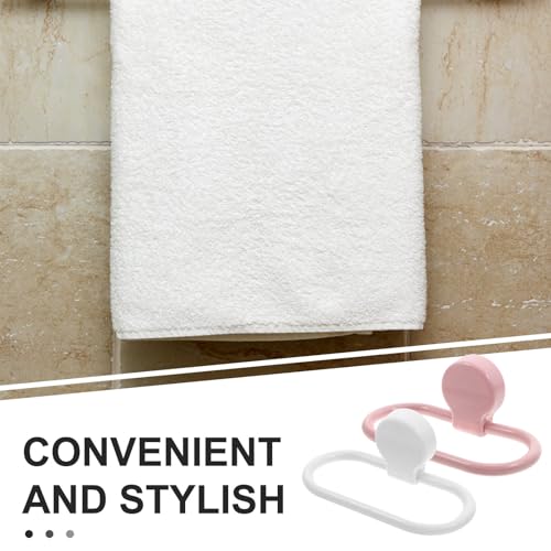 2pcs Adhesive Hand Towel Rings Wall-Mounted Bathroom and Kitchen Towel Holder Rack for Bathroom Wall Storage No Drill Sticky Mount Drying Rack Set (Pink White)