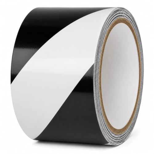 GGR Supplies Black & White Hazard Stripe Tape, 3 inches x 18 Yards | OSHA Compliant High Visibility PVC Vinyl Tape for Floors, Warehouses, Traffic Lanes, and Safety Marking - color: Black & White, size: 3 in. x 18 yds. (72mm)