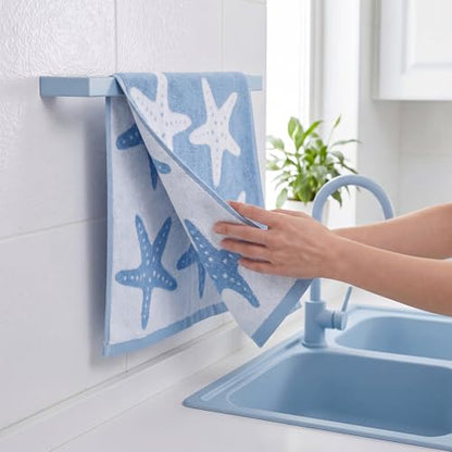 Chumia 3 Pack Coastal Bathroom Towels, Starfish Embroidered Hand Towel Set, 15.75 x 23.62 Inch Cotton Jacquard Washcloth, Soft Decorative Gift for Summer Holiday Beach Home Bathroom Kitchen Decor