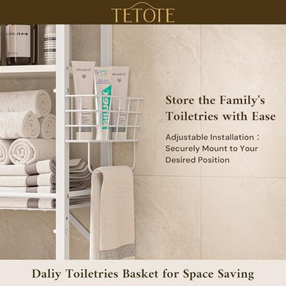 Over-The-Toilet Storage Rack, 4-Tier Bathroom Organizer Shelf Over Toilet with Adjustable Shelf and Basket, Freestanding Space Saver Bathroom Shelves Above Toilet for Room(White) - color: White
