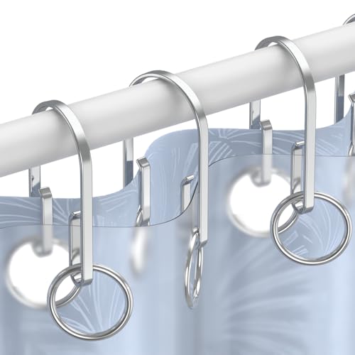 Chrome Shower Curtain Hooks Rings，Double Sided Shower Curtain Hooks Rust Proof，12 pcs Shower Hooks for Inside Shower，Smooth Sliding Anti-Drop Double Shower Rings for Curtain (Chrome) - color: Chrome
