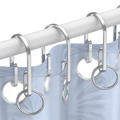 Chrome Shower Curtain Hooks Rings，Double Sided Shower Curtain Hooks Rust Proof，12 pcs Shower Hooks for Inside Shower，Smooth Sliding Anti-Drop Double Shower Rings for Curtain (Chrome) - color: Chrome