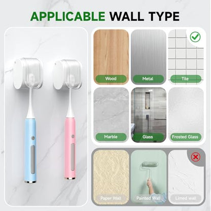 2 Pcs Toothbrush Holders Wall Mounted, Single Slot Design, Shower Self Adhesive Wall Mounted Toothbrush Holder with Cover, Waterproof and Dustproof, Suitable for Bathroom, Family, Travel (Transparent) - color: 2pcs-transparent