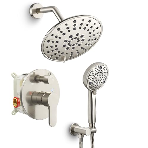 SR SUN RISE Shower Faucet - 8 Inch Multifunctional High Pressure Shower Head System with Handheld Shower Head Fixtures - Valve Included - Brushed Nickel - color: Brushed Nickel, size: 8 Inch