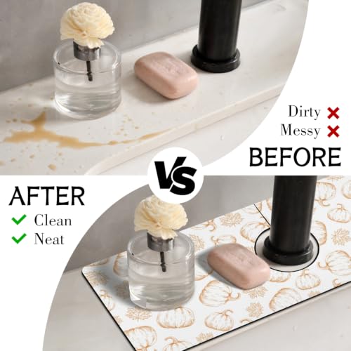Fall Kitchen Sink Splash Guard Faucet Mat,White Maple Leaf Pumpkin Autumn Thanksgiving Faucet Non-Slip Absorbent Mat,Farmhouse Sink Splash Guard Behind Faucet for Kitchen Bathroom, 15"x5.5" - color: Drying Faucet Mat 18