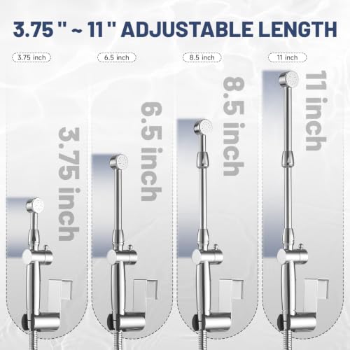 Chrome Handheld Bidet Sprayer Attachment for Toilet, Brass | Adjustable Length Spray Heads, with Bidet Hose, Cloth Diaper Sprayer Bidets for Attachment Toilet, Wall or Toilet Mount