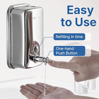 Pollock Commercial Soap Dispenser Wall Mounted 27oz,SUS304 Stainless Steel | Hand Soap Dsipenser Rust-Proof Leak Free 800ML,Manual Liquid Pump Soap Dispenser for Bathroom Kitchen Office - color: Blk-1618-800