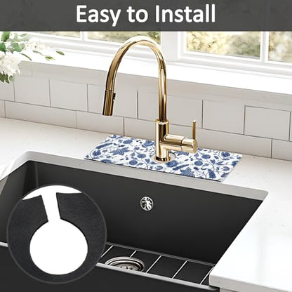 15" X 5.5" Kitchen Sink Splash Guard Faucet Mat Floral Super Absorbent Fast Drying Faucet Guard & Draining Mat Sink Splash Guard Behind Faucet for Kitchen, Bathroom - size: 15" x 5.5"