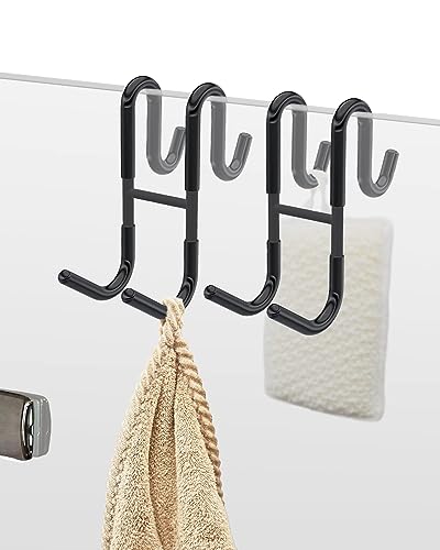 Frameless Shower Door Hooks, 2 Pack Bathroom Towel Hooks(Black) | For hanging towels, robes, squeegees and bath accessories on frameless shower doors. - style: Black 2 Pack