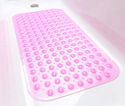 Large Non-Slip Bathtub & Shower Mat 31”x16” (Smooth/Non-Textured Tubs Only) Safe, Clean, Machine-Washable, Superior Grip&Drainage, Vinyl, Transparent Pink - color: Transparent Pink, size: Large (31"x16")