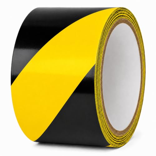 GGR Supplies Black & Yellow Hazard Stripe Tape, 3 inches x 18 Yards | OSHA Compliant High Visibility PVC Vinyl Tape for Floors, Warehouses, Traffic Lanes, and Safety Marking - color: Black & Yellow, size: 3 in. x 18 yds. (72mm)