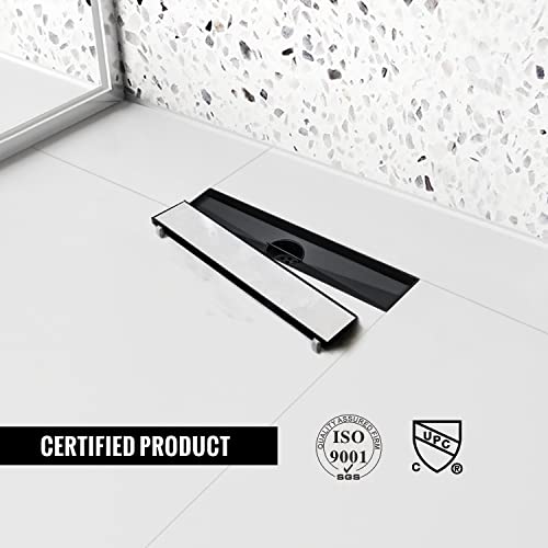 12" Linear Shower Drain Brushed Matte Black with Tile Insert Grate | AISI 304 Stainless Steel Fast Drainage Rectangle Hidden Shower Trench,Detachable Hair Catcher Easy to install,Leveling Feet - color: Matte Black, size: 12 Inch (No Base)