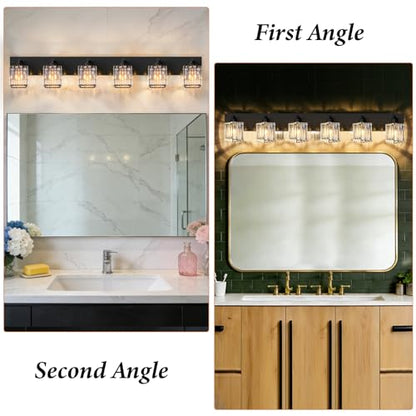 Black Crystal Bathroom Vanity Light, 6-Light Modern Bathroom Lighting Fixtures Over Mirror, Matte Black Wall Sconce Light Fixtures with Square Shade - color: Black-Square Shade, size: 6-LIGHT