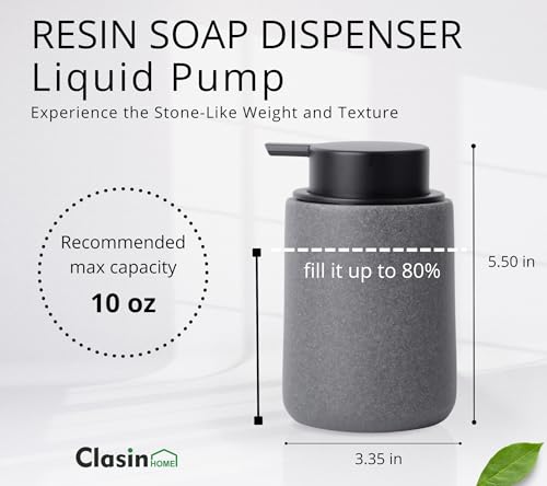 Clasin Home Grey Bathroom Accessories Set, 3 Pcs Resin Bathroom Accessories Complete Set, Sandstone Look Soap Dispenser with Large Pump, Toothbrush Cup, Soap Dish for Modern Home Decor and Kitchen