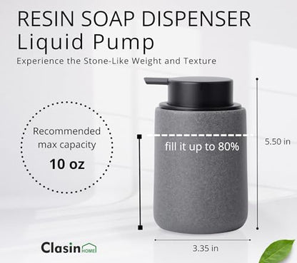 Clasin Home Grey Bathroom Accessories Set, 3 Pcs Resin Bathroom Accessories Complete Set, Sandstone Look Soap Dispenser with Large Pump, Toothbrush Cup, Soap Dish for Modern Home Decor and Kitchen