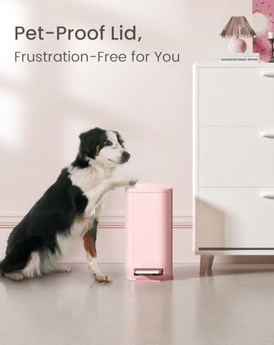Cesun Small Bathroom Trash Can with Lid Soft Close & Pedal, 1.3 Gal, Pink | Removable Inner Bucket, Slim Stainless Steel Garbage Can for Bedroom/Office, Included 5 Trash Bags, Hidden Bag, Built to Last - color: Pink