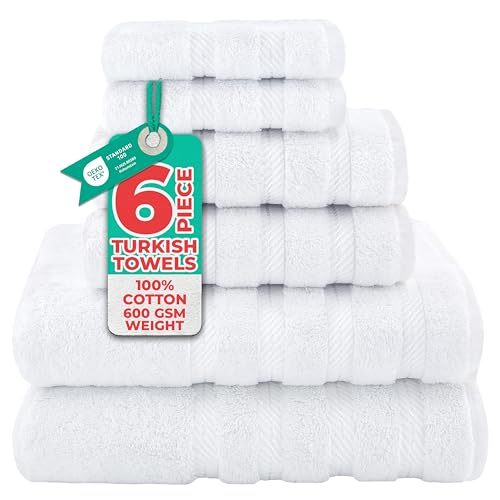 American Soft Linen 100% Cotton Luxury Turkish Towels, 6 Piece Towel Set | Soft Absorbent Quick Dry OEKO Tex Standard 100 Certificated Durable Machine Washable Premium Hotel Quality - color: Bright White, size: (27"x54") + (16"x28") + (13"x13")