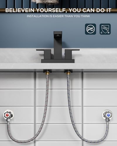 FORIOUS 4 Inch Centerset Bathroom Faucet Black, Square Black Faucet 4 in | Matte Black Centerset Bathroom Sink Faucet 2 Hole, 4 Inch Bathroom Sink Faucet 2 Handle with Drain and Water Saving Aerator - color: Matte Black, style: Classic
