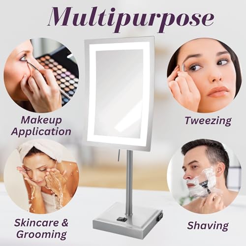 JERDON Lighted Makeup Mirror with 5X Magnification - Nickel - JRT910NL | 6.5" x 9" Rectangular Frame, LED Lighting, 17" Tall - color: Nickel