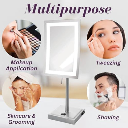 JERDON Lighted Makeup Mirror with 5X Magnification - Nickel - JRT910NL | 6.5" x 9" Rectangular Frame, LED Lighting, 17" Tall - color: Nickel