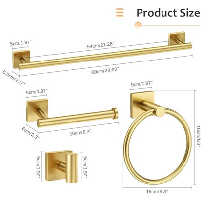 5 Pieces Brushed Gold Bathroom Hardware Set Towel Bar Set Stainless Steel Wall-Mounted Bathroom Accessories Set 23.6 Inch Towel Racks for Bathroom - color: Brushed Gold