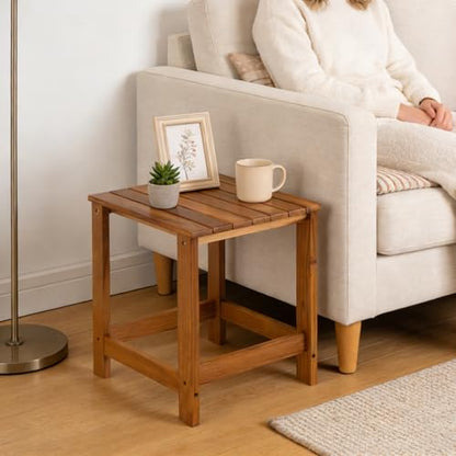 Utoplike Teak Shower Bench Seat with Handles Teak Outdoor Side Table