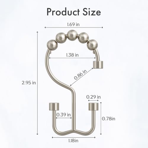 Bathway Nickel Shower Curtain Hooks, 12 Pcs Double Sided Shower Hooks, Rust Proof Metal Shower Hooks for Bathroom, Modern Shower Rings with Cylinders for Shower Curtain & Liners - color: Nickel, style: Modern Shower Hooks with Cylinders