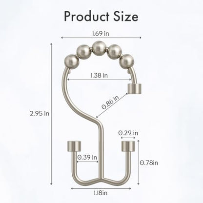 Bathway Nickel Shower Curtain Hooks, 12 Pcs Double Sided Shower Hooks, Rust Proof Metal Shower Hooks for Bathroom, Modern Shower Rings with Cylinders for Shower Curtain & Liners - color: Nickel, style: Modern Shower Hooks with Cylinders