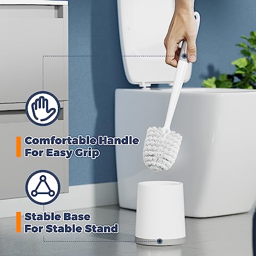 Holaloha Toilet Brush and Holder Set, 3 Pack, White | Bathroom Accessories, Ergonomic Silicone Handle, Dense Bristles, Deep Cleaning, with 3 Crevice Brushes, Scrubber