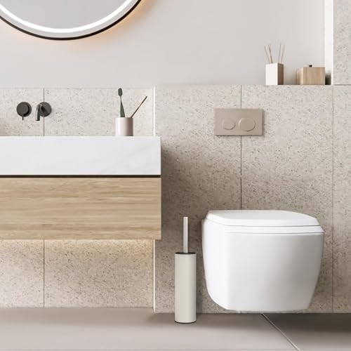 BGL White Toilet Brush and Holder,Stainless Steel Toilet Brushes for Bathroom with Holder - color: White